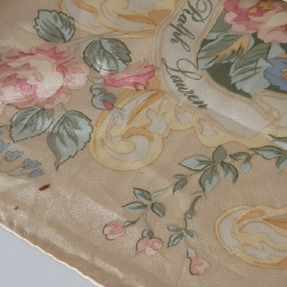 Vintage Ralph Lauren Kathleen Floral Silk Scarf 34x34 1980s - Picture 4 of 8